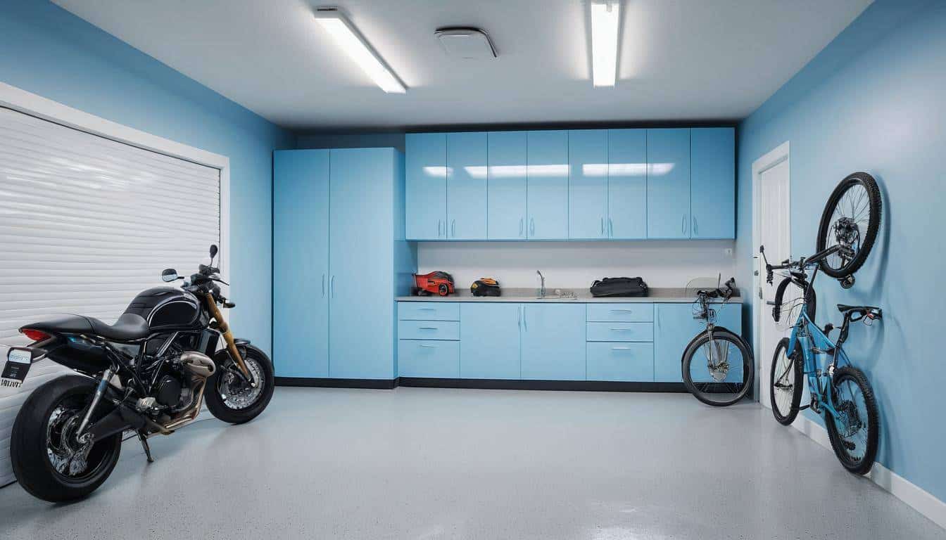 Light blue garage interior