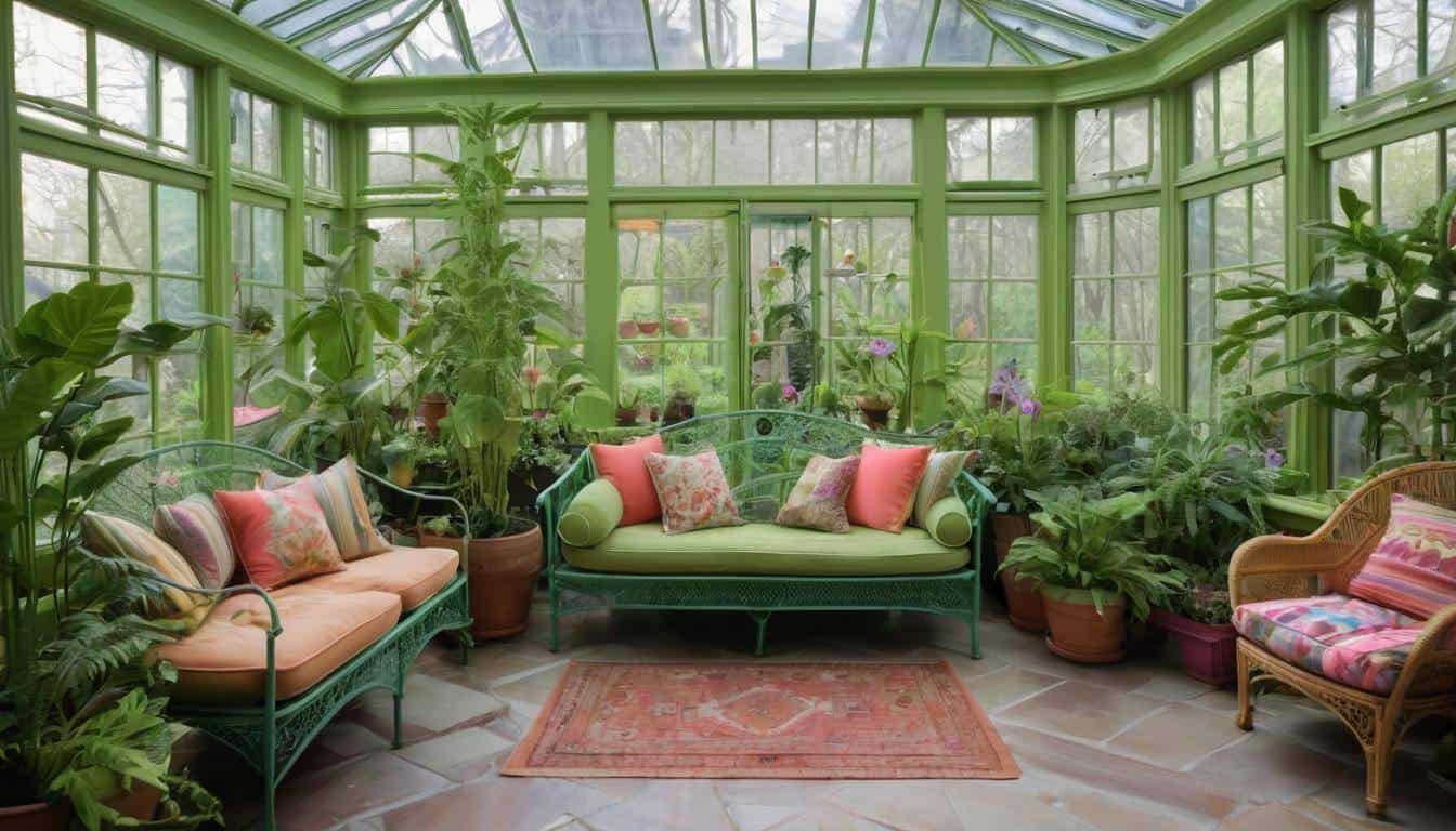 Lush green sunroom