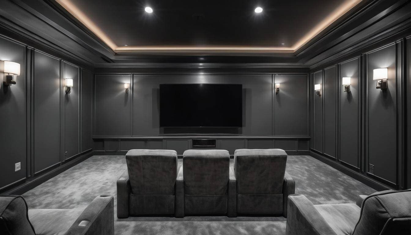 Luxurious Charcoal Gray Home Theater