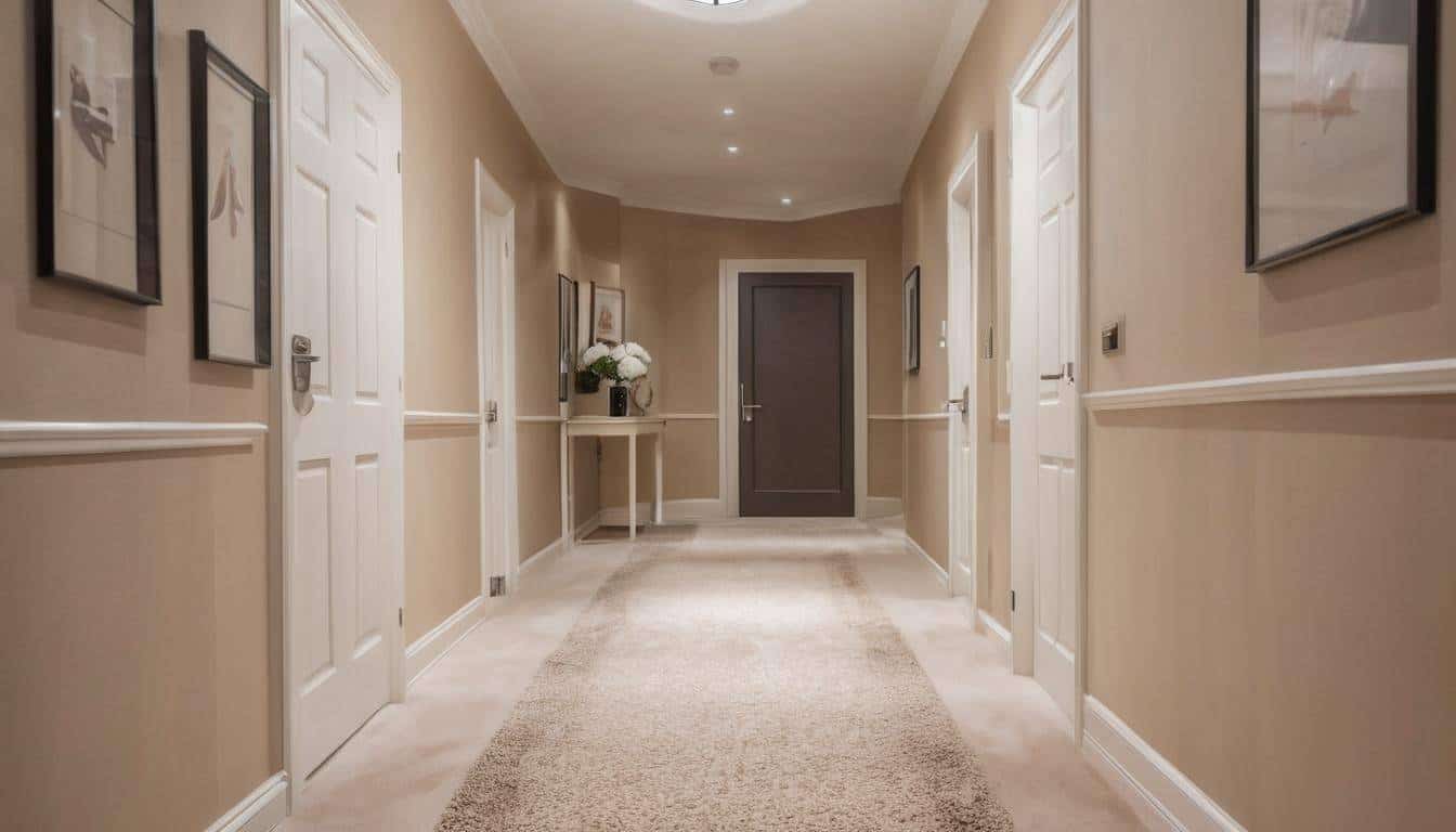 Luxurious beige hallway carpet