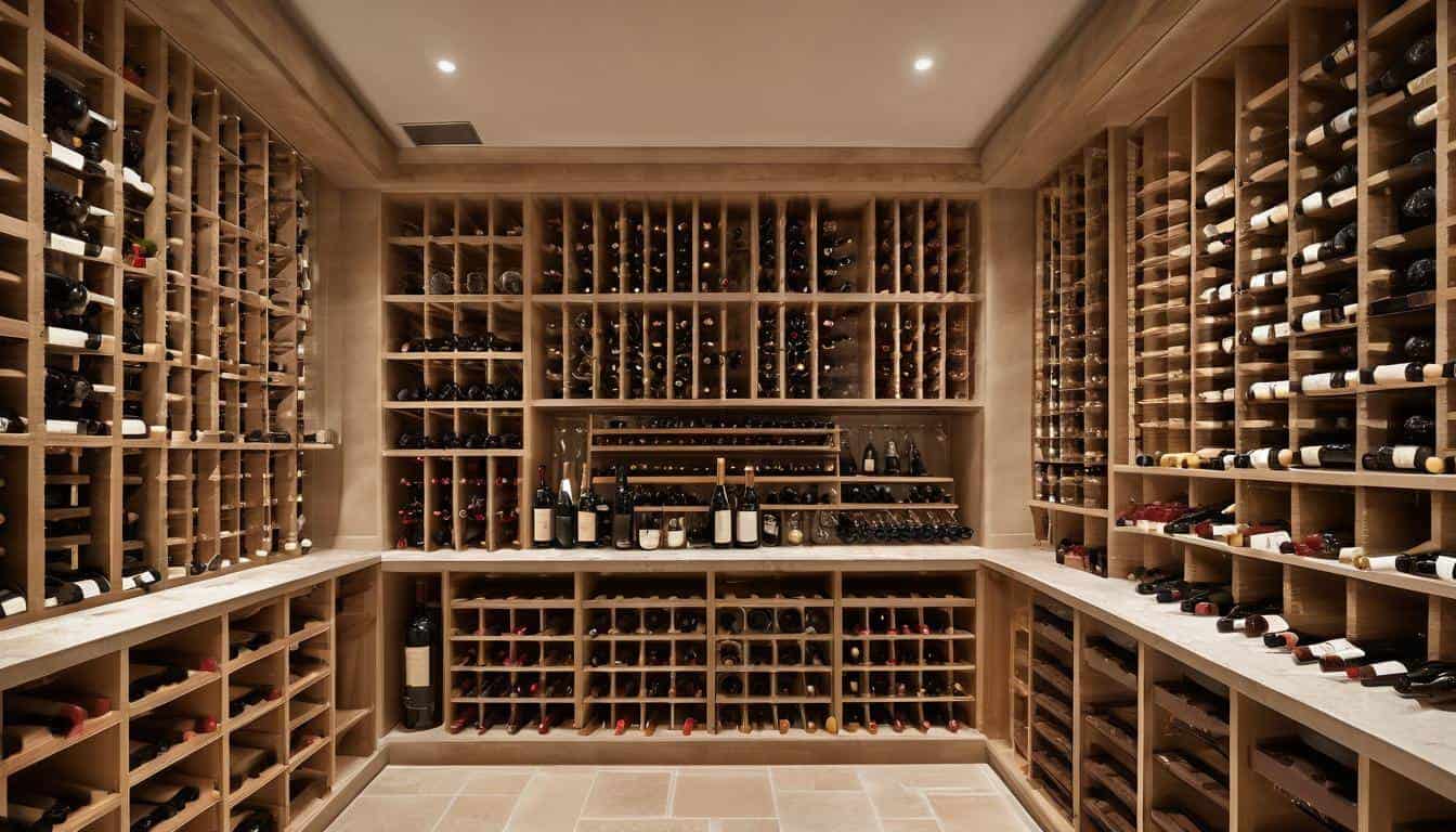 Luxurious beige wine cellar