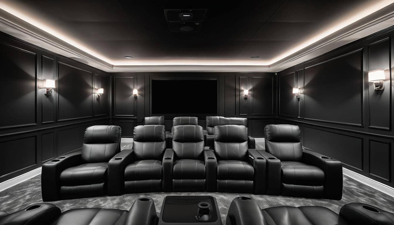 Luxurious black home theater seating