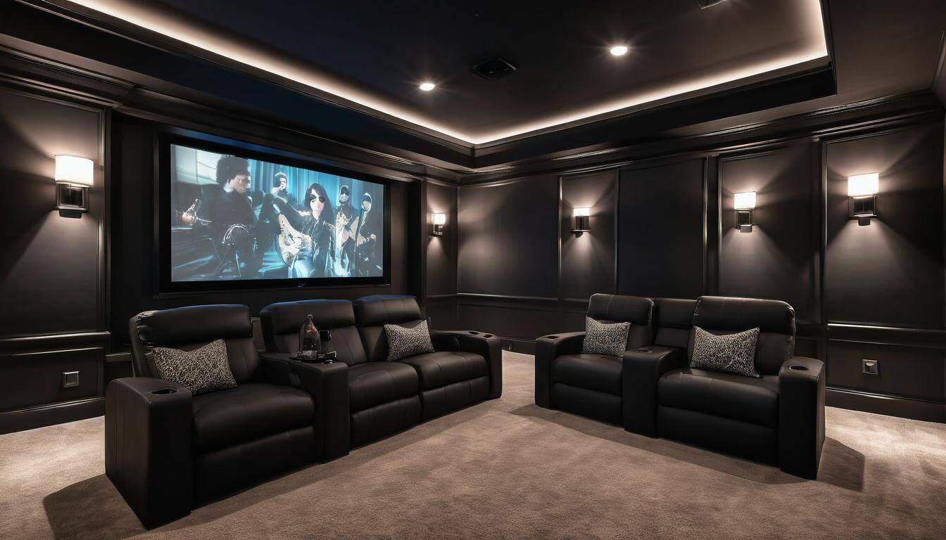 Luxurious black home theater with uplighting