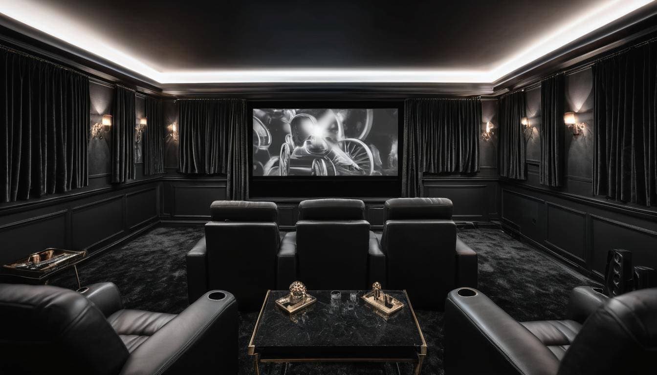 Luxurious black-themed home theater decor