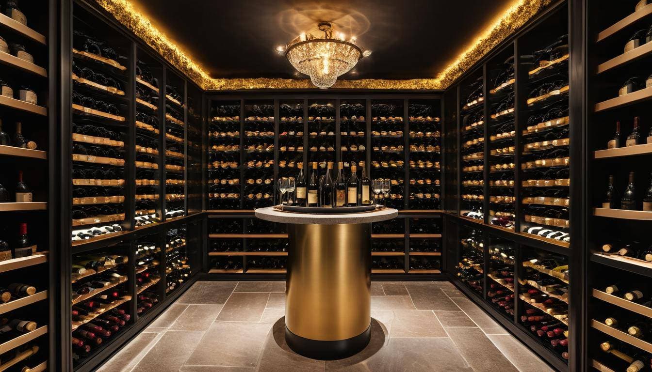 Luxurious black wine cellar