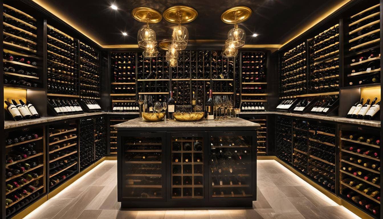 Luxurious black wine cellar