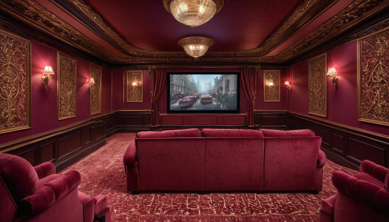 Luxurious burgundy home theater