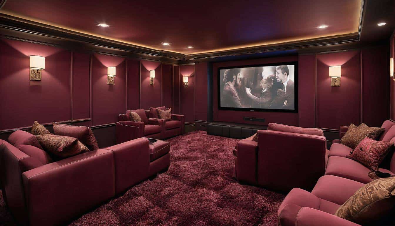 Luxurious burgundy home theater