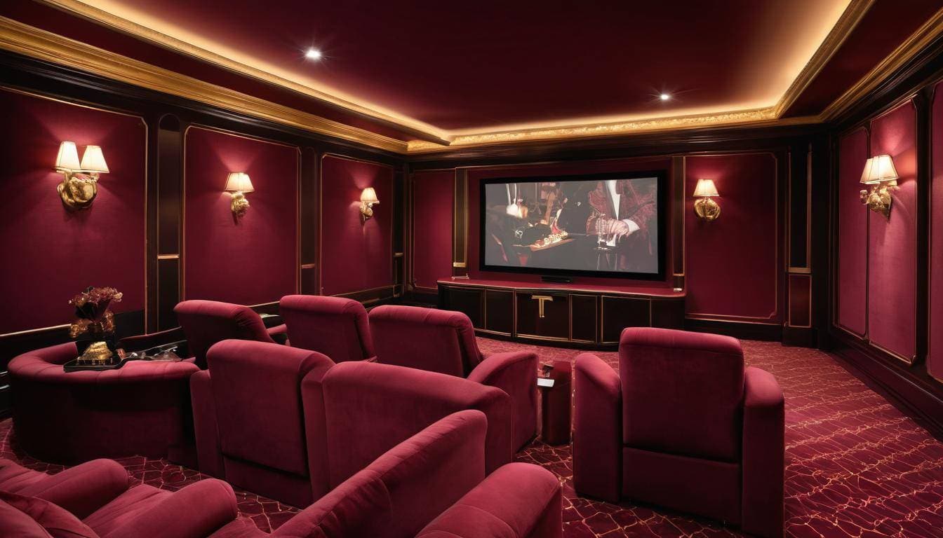 Luxurious burgundy home theater