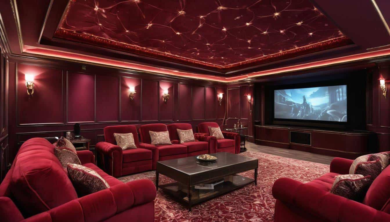 Luxurious burgundy home theater