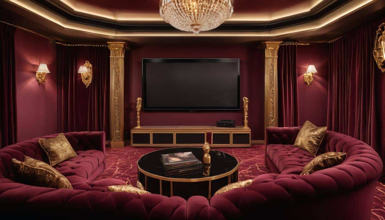 Luxurious burgundy-themed home theater