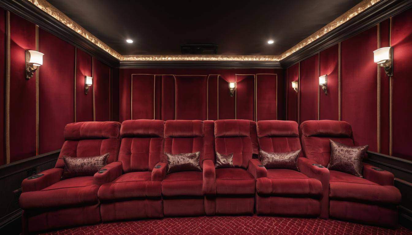 Luxurious home theater with red accents