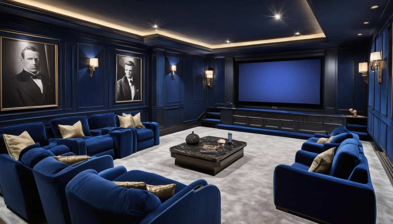 Luxurious navy blue home theater