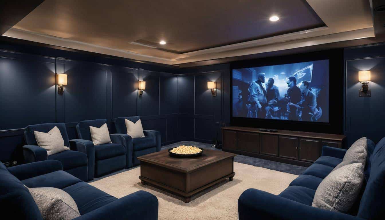 Luxurious navy blue home theater