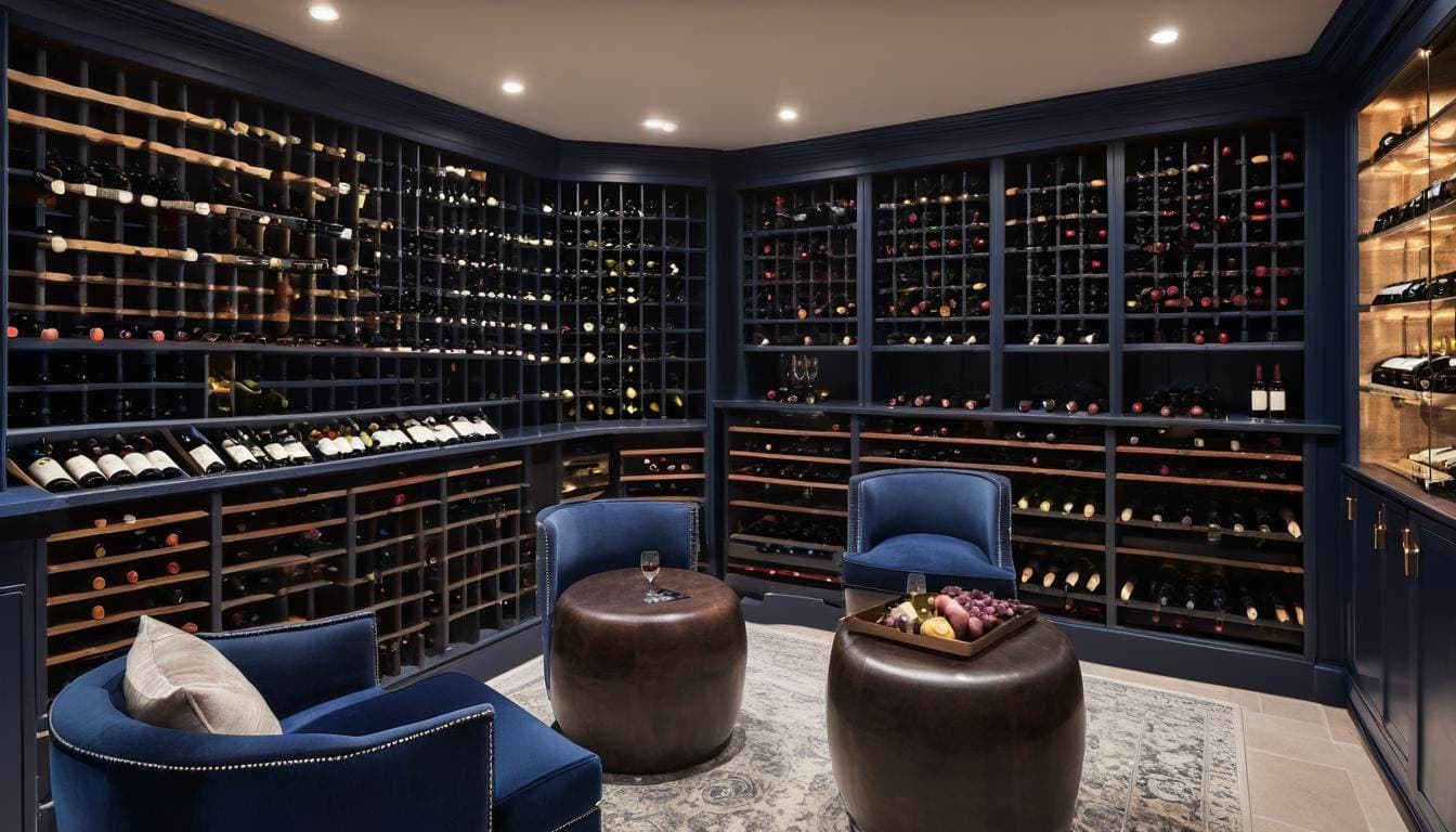 Luxurious navy blue wine cellar