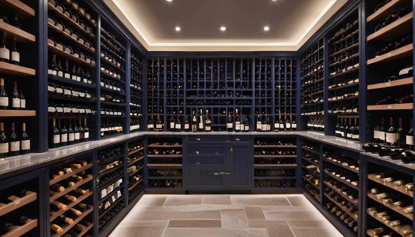 Luxurious navy blue wine cellar