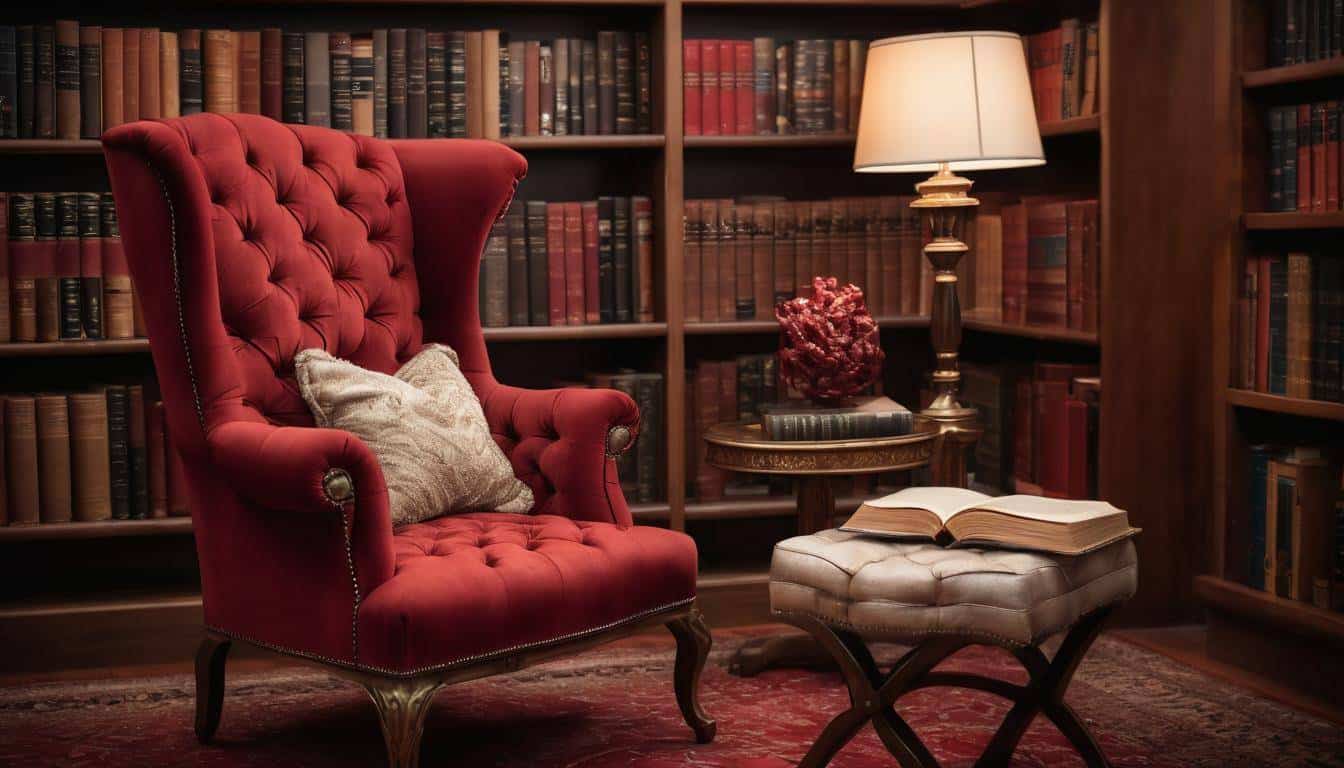 Luxurious red chair in library