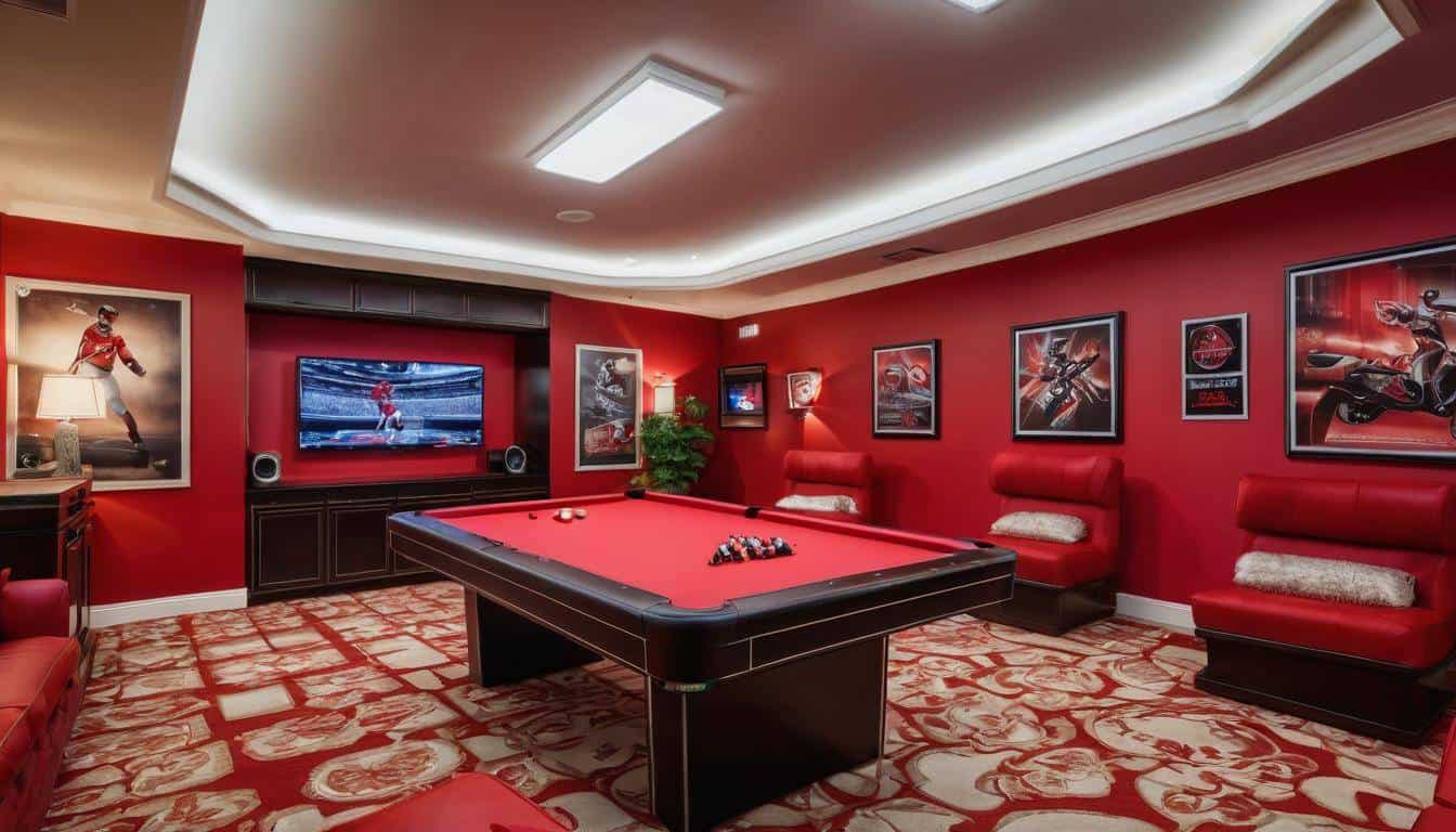 Luxurious red-themed game room