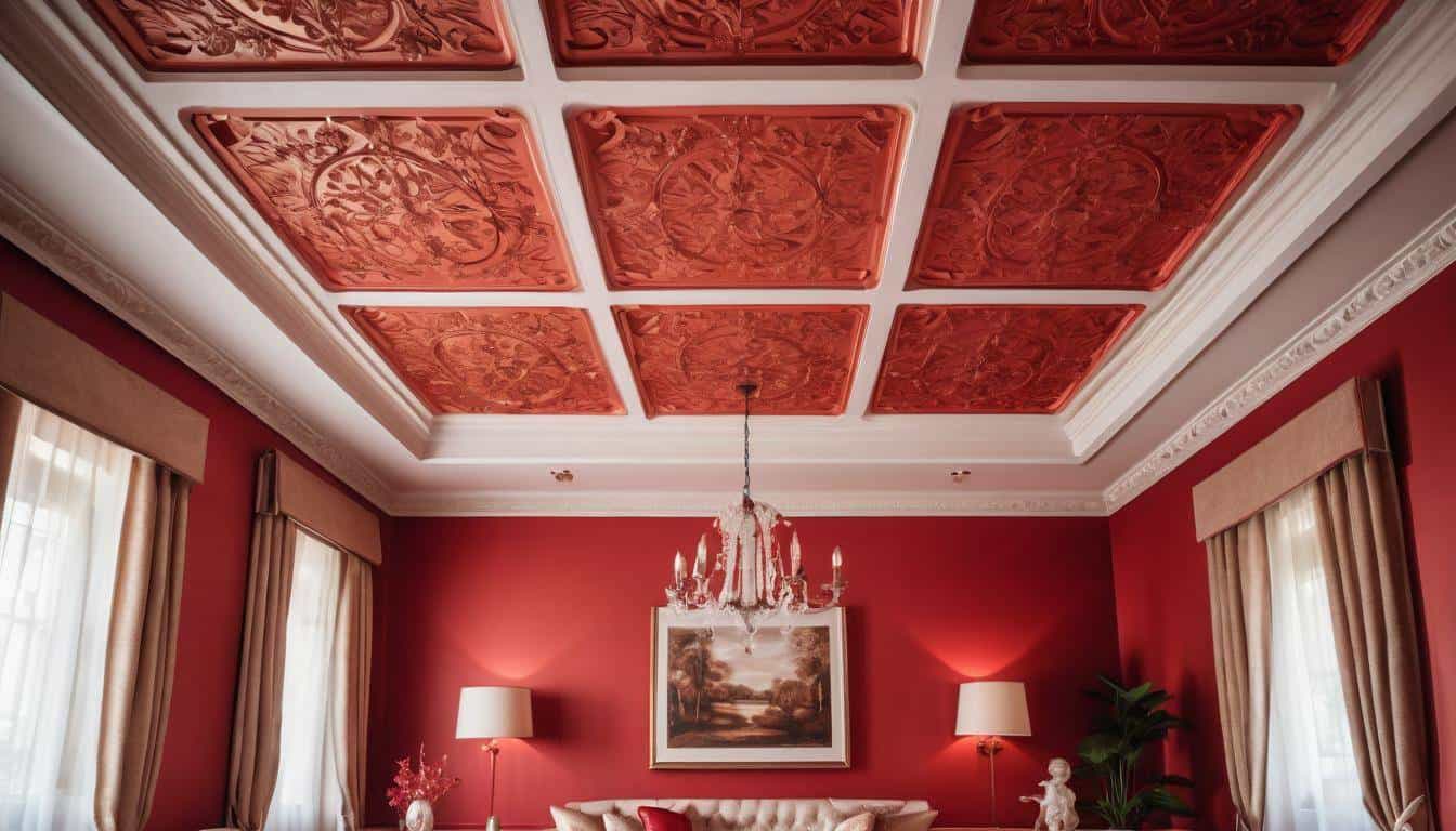 Luxurious red wallpaper ceiling