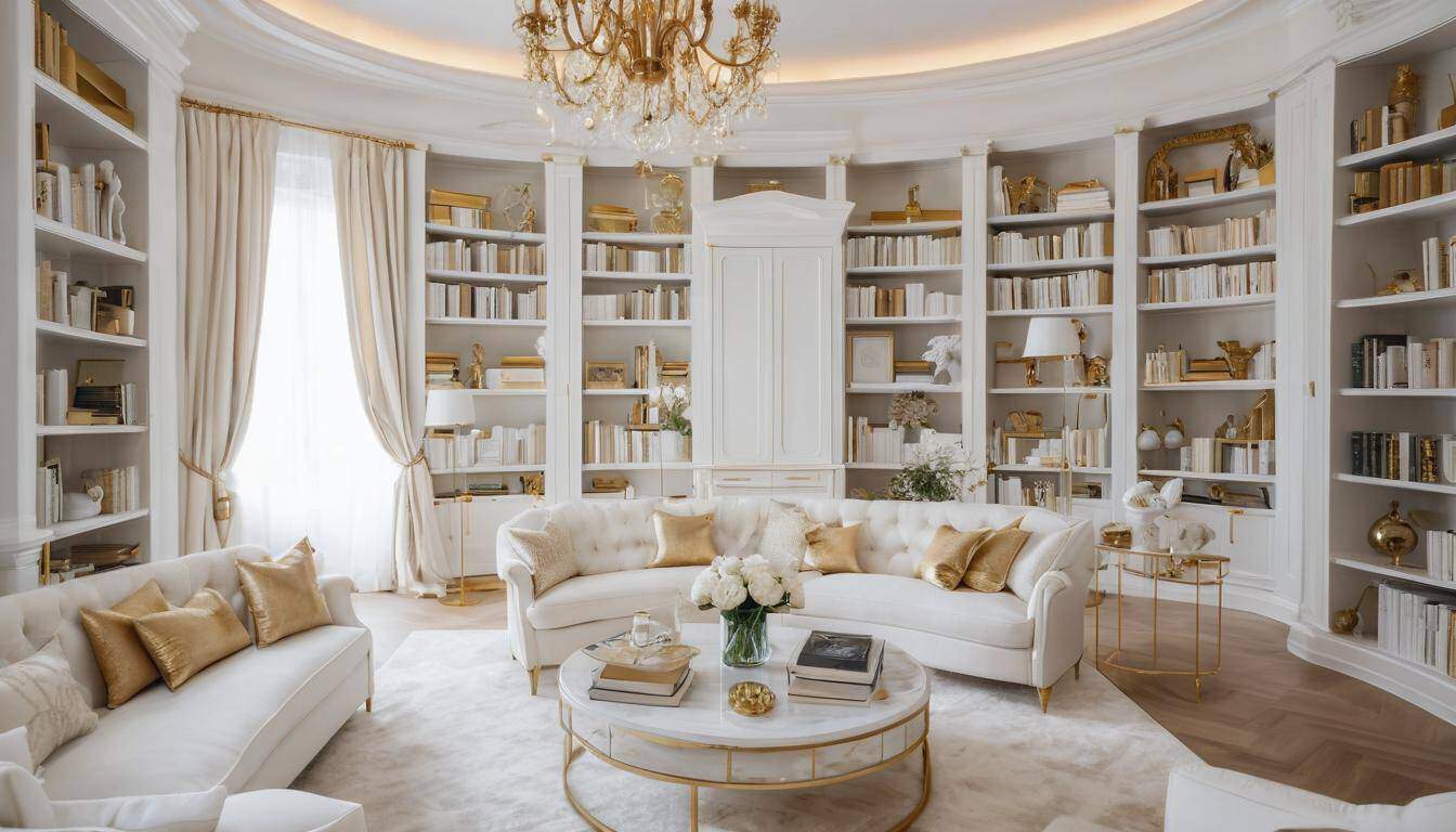 Luxurious white home library design