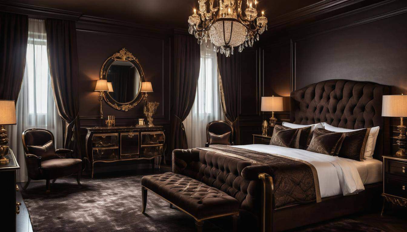 Luxury dark chocolate guest room