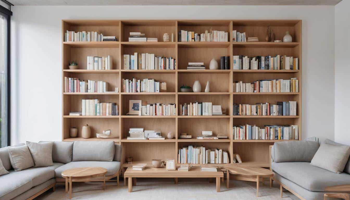 Minimalist wooden bookshelves