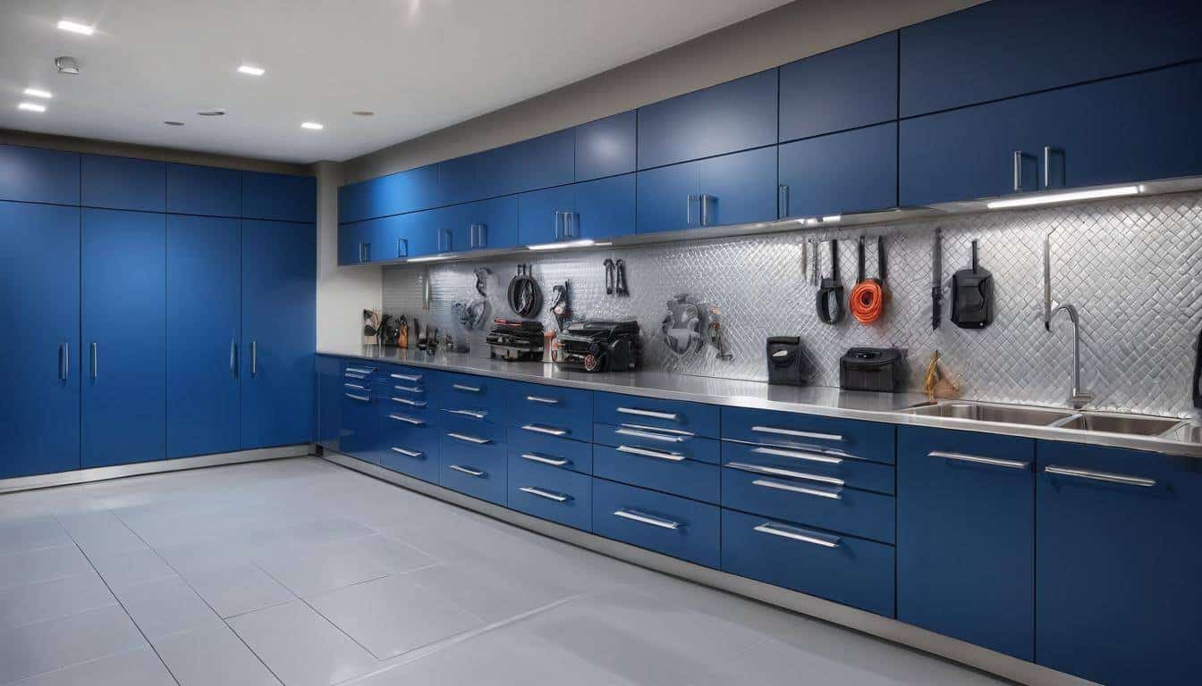 Modern blue garage cabinets