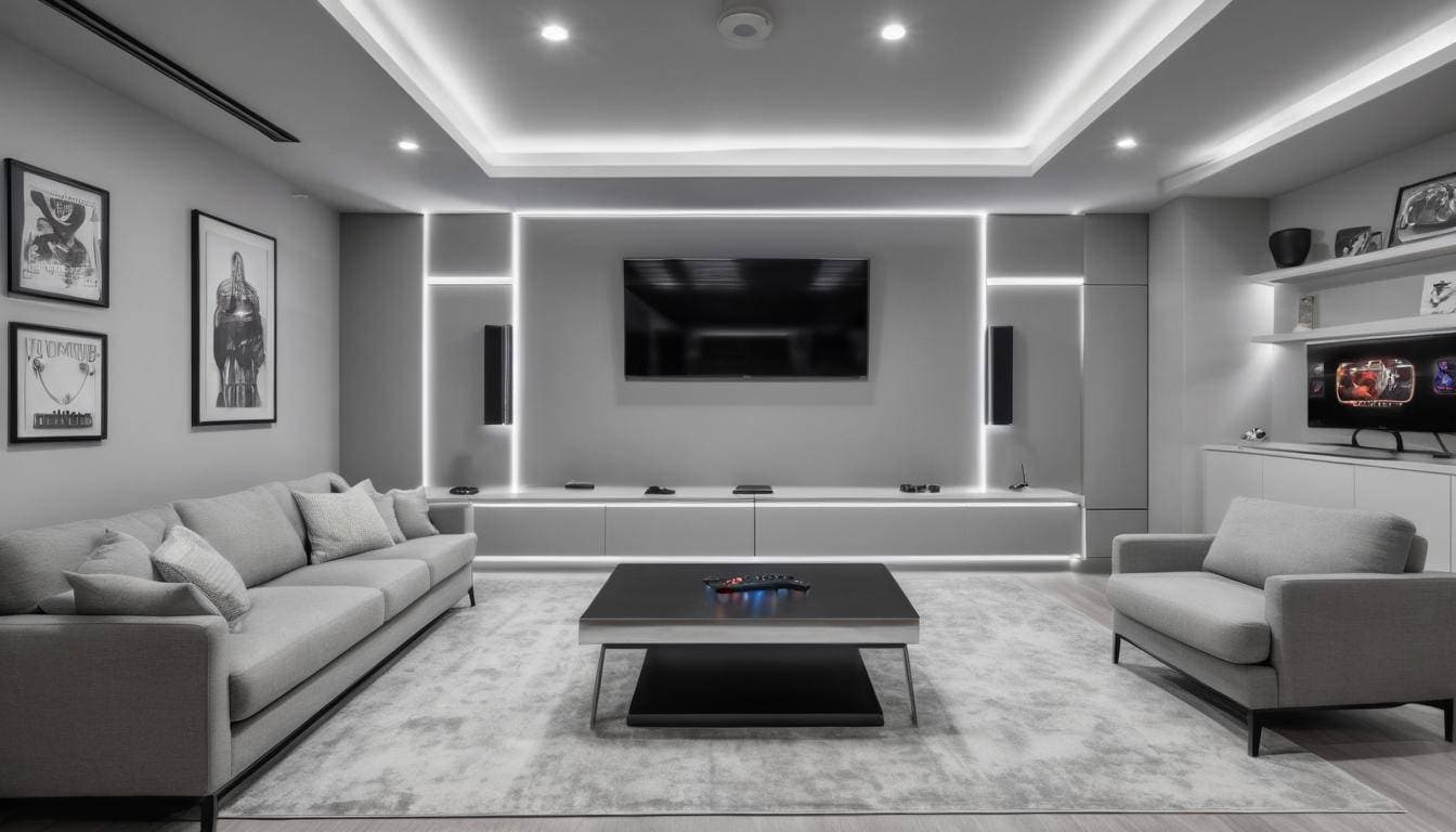 Modern light grey game room