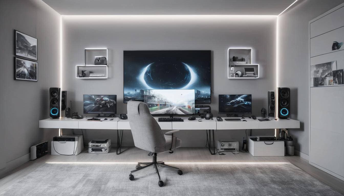 Modern light grey gaming setup