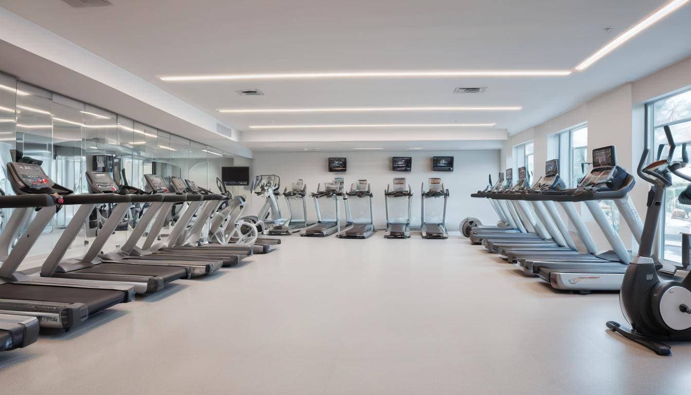 Modern white cardio machines in gym