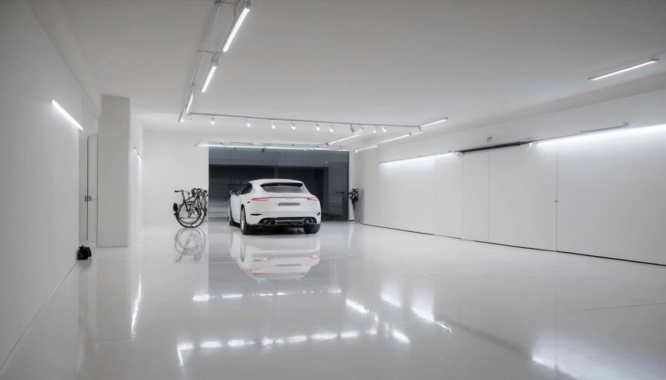Modern white garage lighting