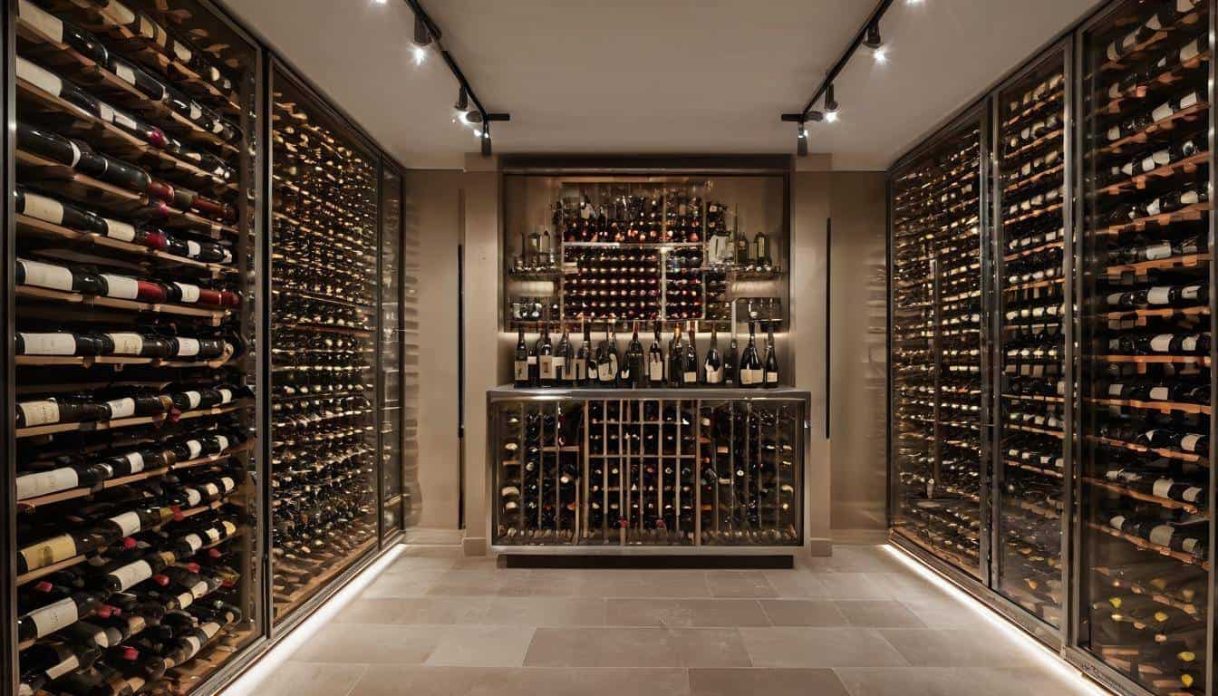 Modern wine cellar with metal and glass elements