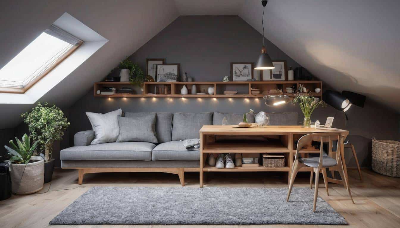 Multi-functional grey attic furniture