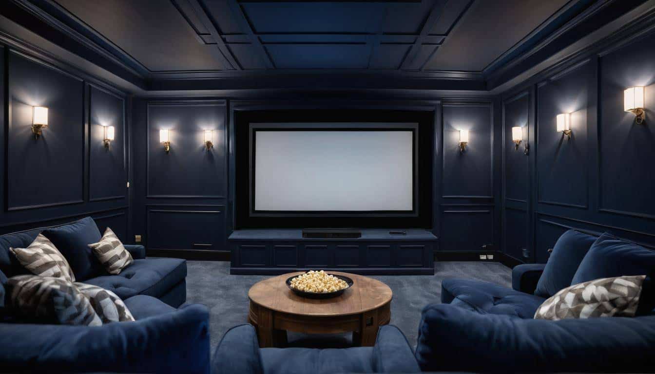 Navy blue home theater design