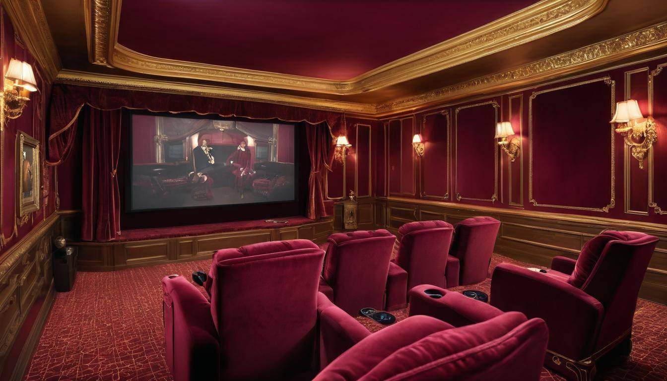 Opulent burgundy home theater