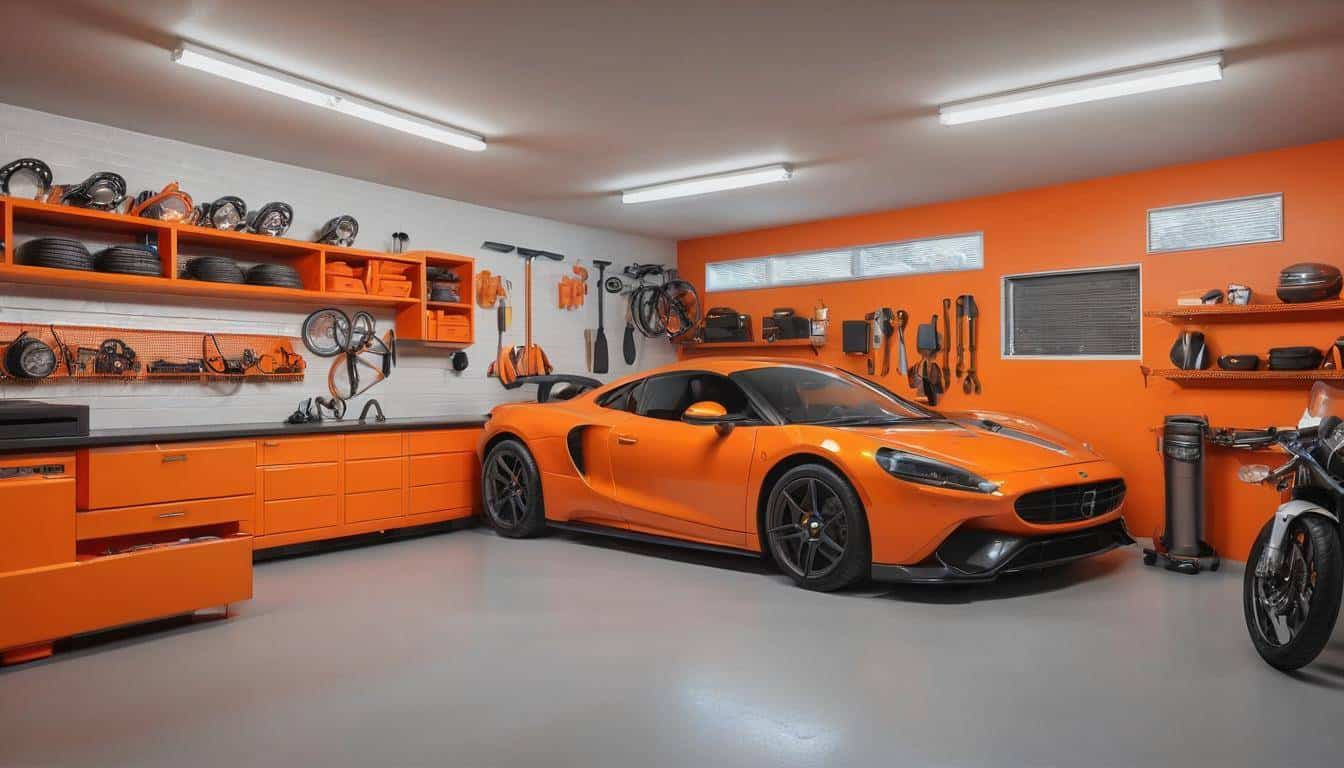 Orange-themed garage decor