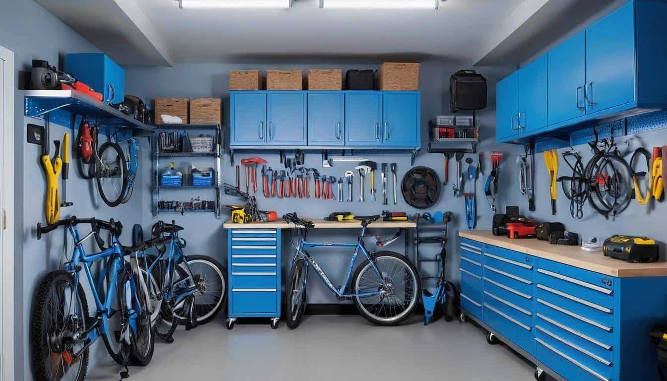 Organized blue garage storage