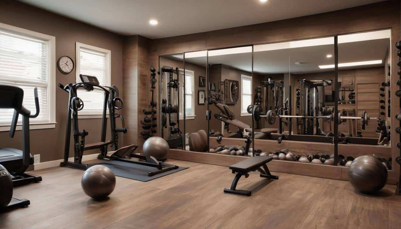 Organized brown home gym