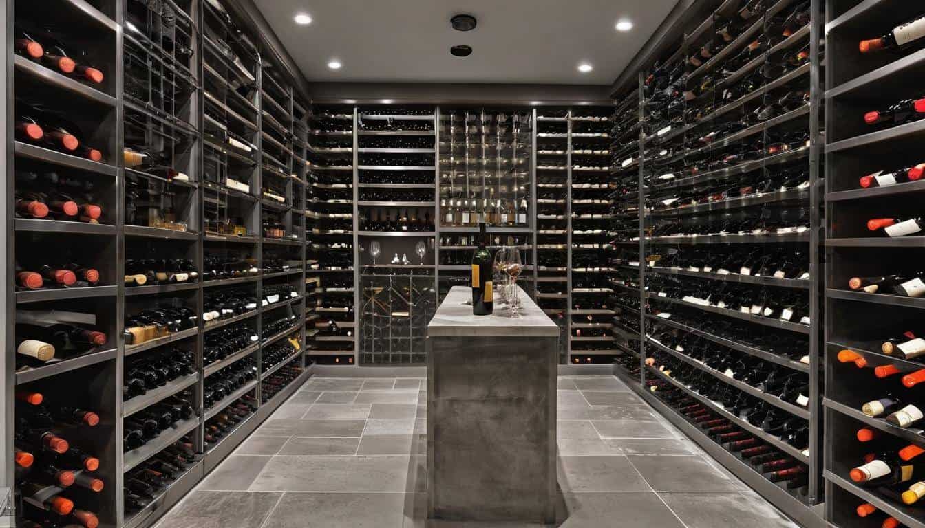 Organized grey wine cellar