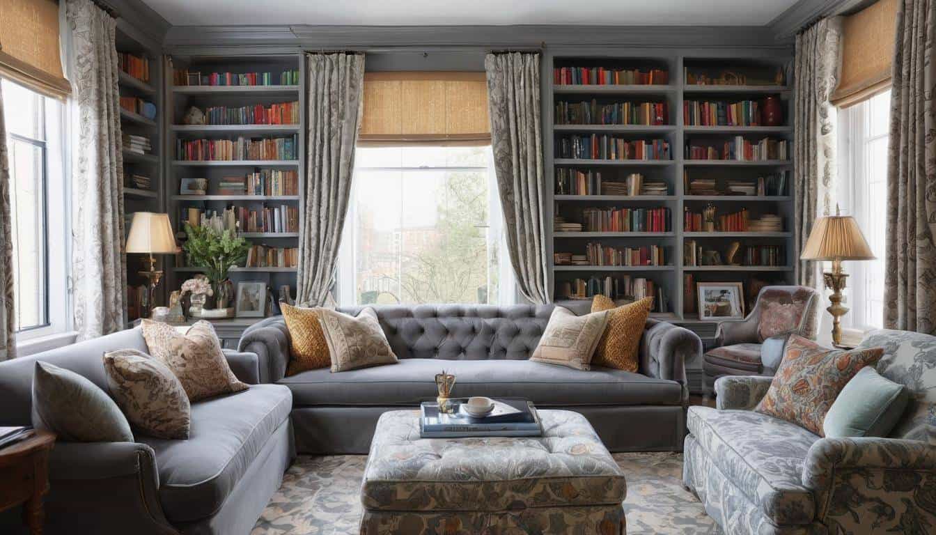 Plush grey home library