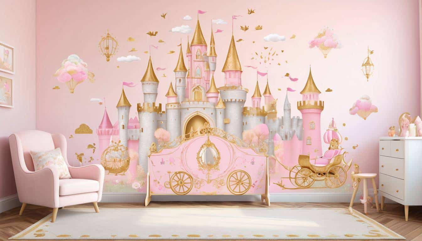 Princess-themed wall decals in playroom