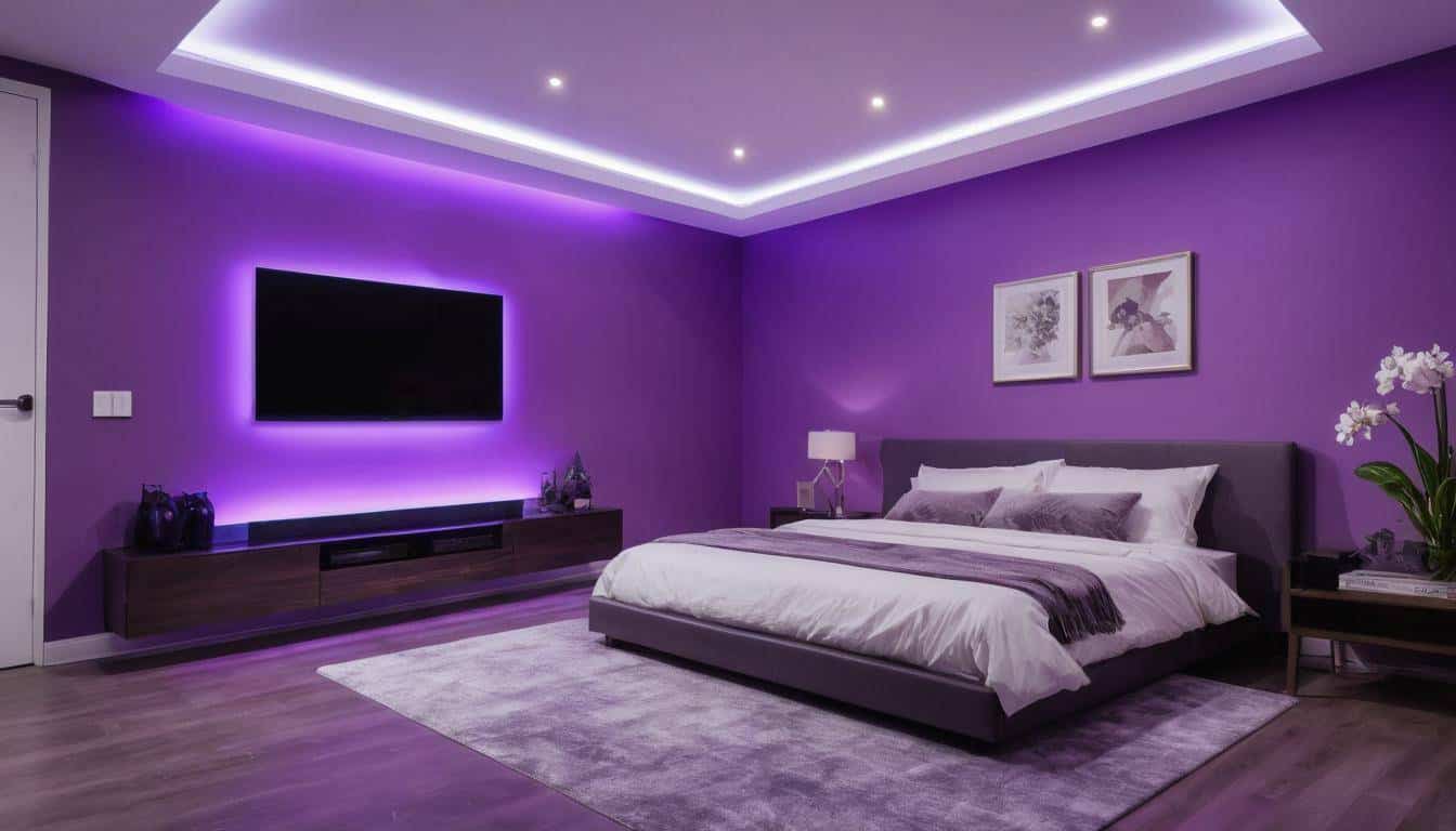 Purple-themed LED-lit room