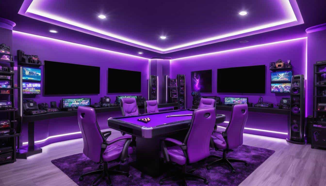 Purple-themed game room design