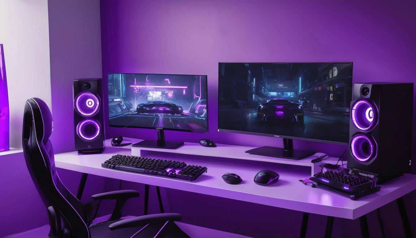 Purple-themed gaming setup