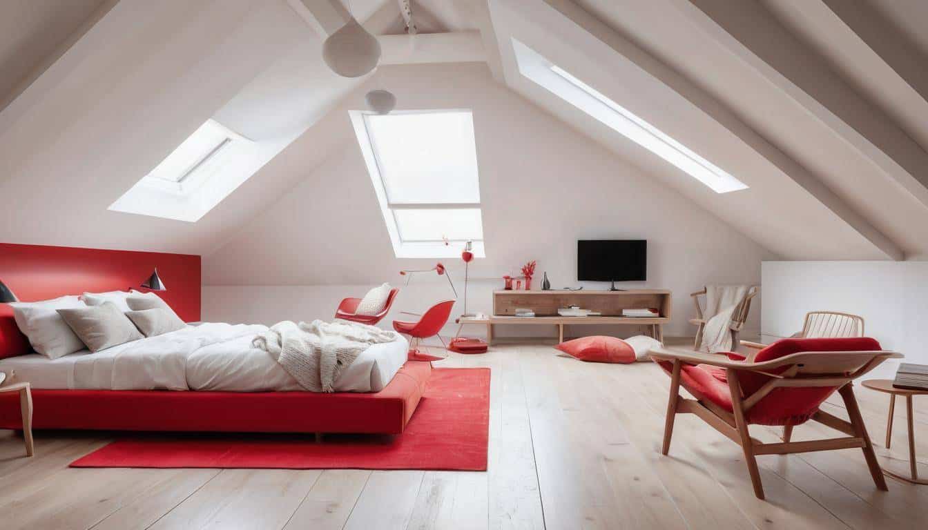 Red accents in attic