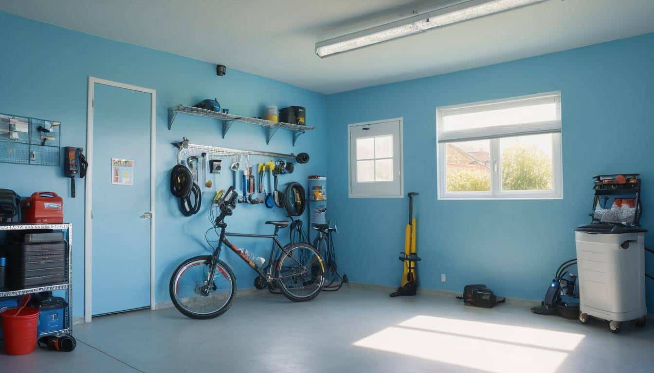 Reflective light blue garage