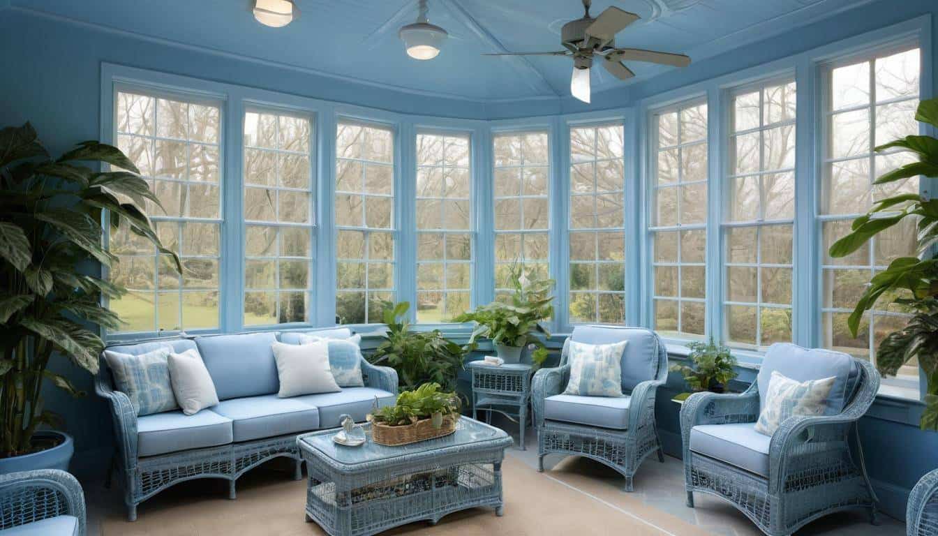 Relaxing blue sunroom