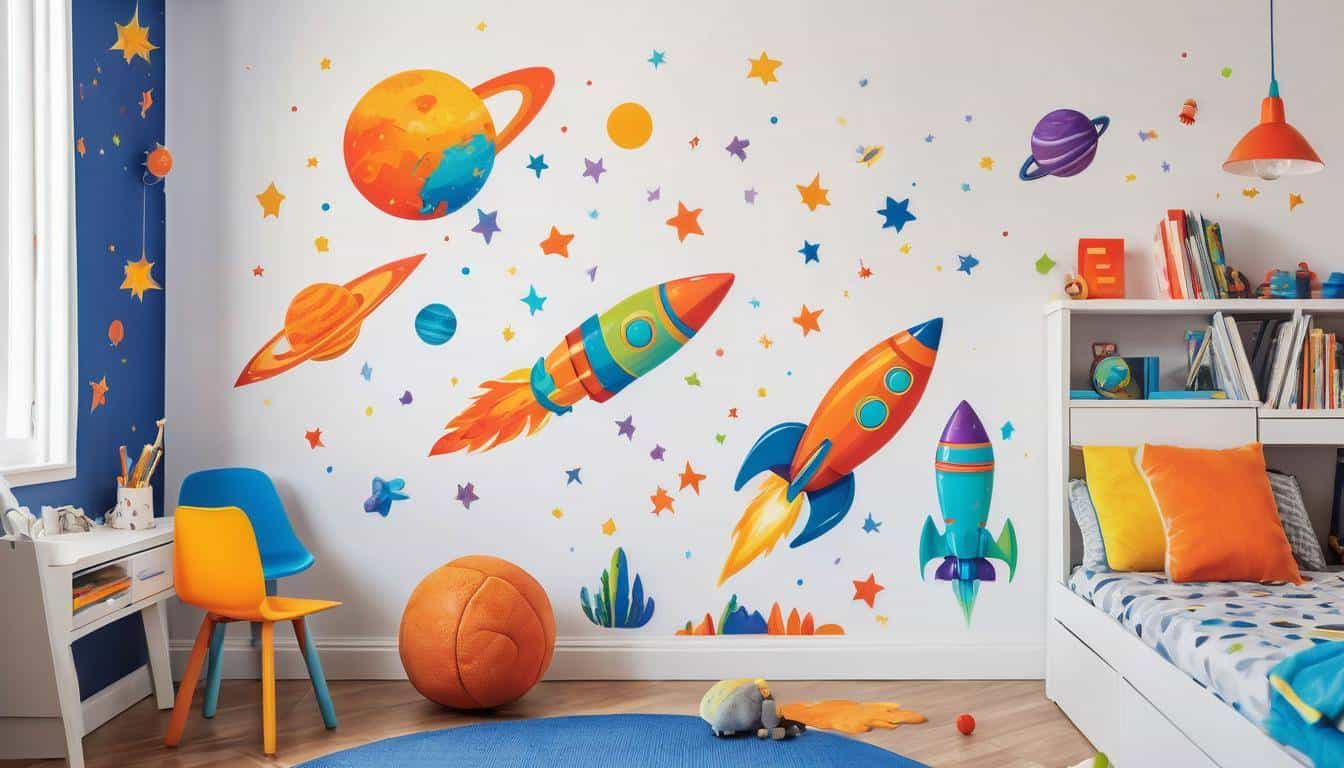 Rocket and planet wall decals