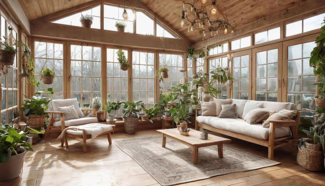 Rustic sunroom with reflectivity