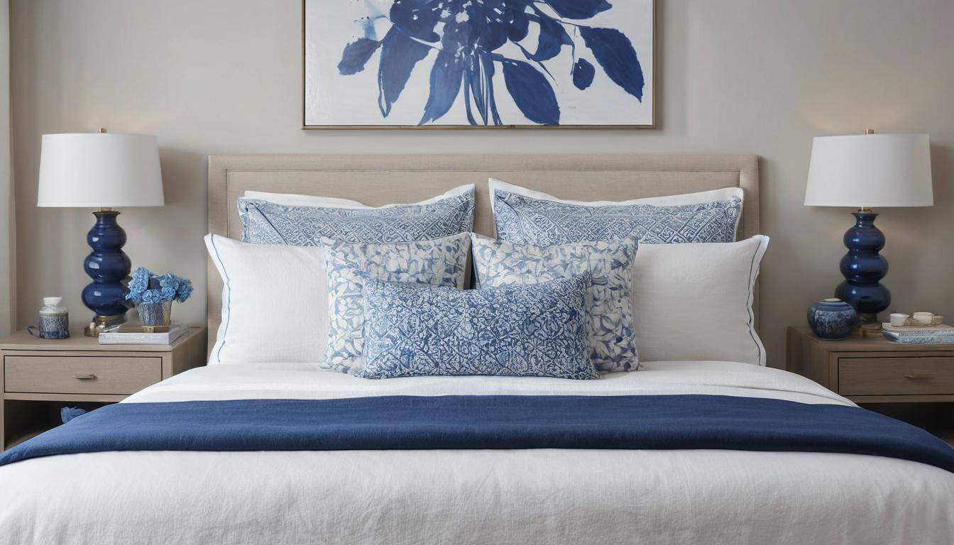 Serene blue and white bedding